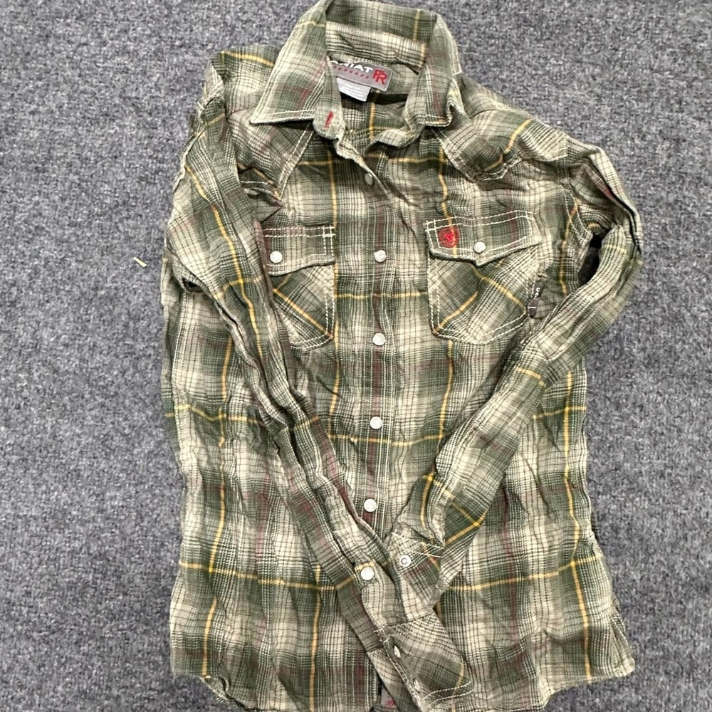Ariat Shirt Womens XS Green Plaid Flame Resistant FR Western Snap Workwear